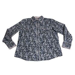 El General 1901 Shirt Mens L Black Paisley Pearl Snap Western Cowboy Long Sleeve